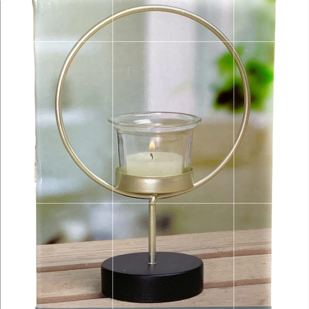 Candle Holder Set Tabletop Pedestal Minimalistic Geometric Classic Gold Black - Picture 2 of 13